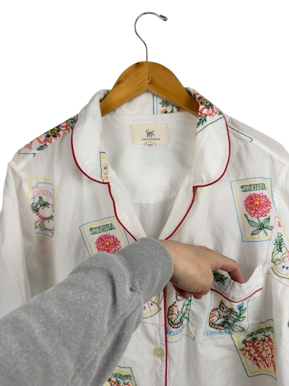 Printfresh Seed Packets Sleep Shirt Cloud Organic Cotton Button Down Nightgown L - Picture 5 of 16